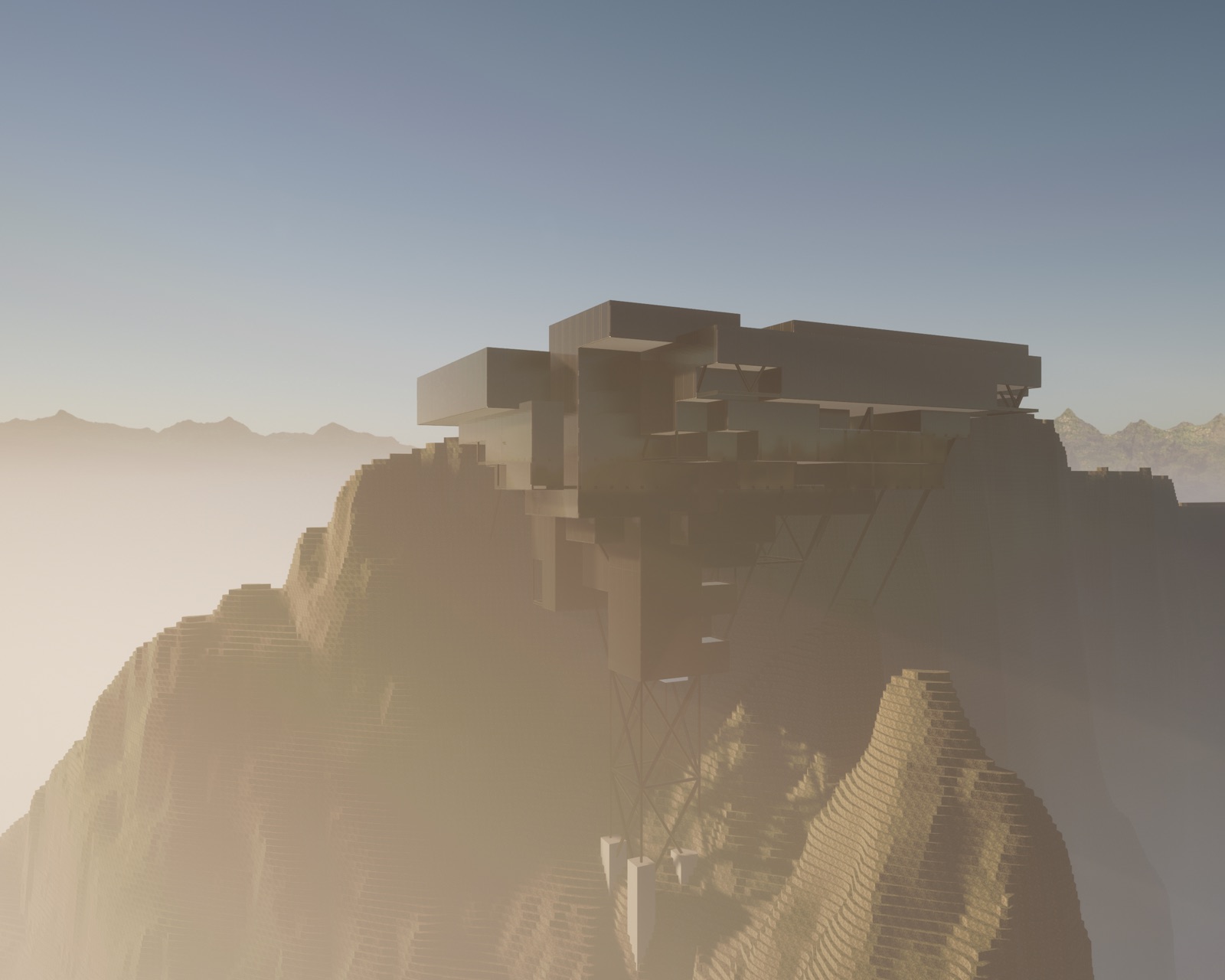 Alpine Edge, the building on a rock outcrop at dawn