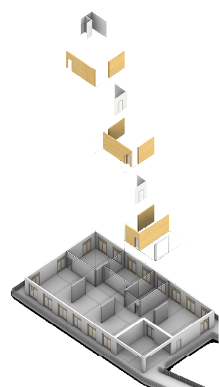 Cluster Raster, exploded axonometric of a unit